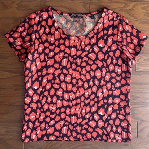 Maison Scotch / Scotch & Soda Silk Blend Short Sleeve Floral Blouse Red Medium